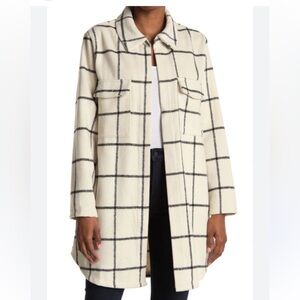 Melloday Plaid Round Hem Shacket In Cream Black Plaid Size Large